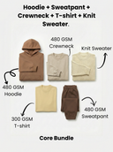 Core Bundle: 1 Hoodie + 1 Sweatpants + 1 Crewneck + 1 T-shirt + 1 Knit Sweater